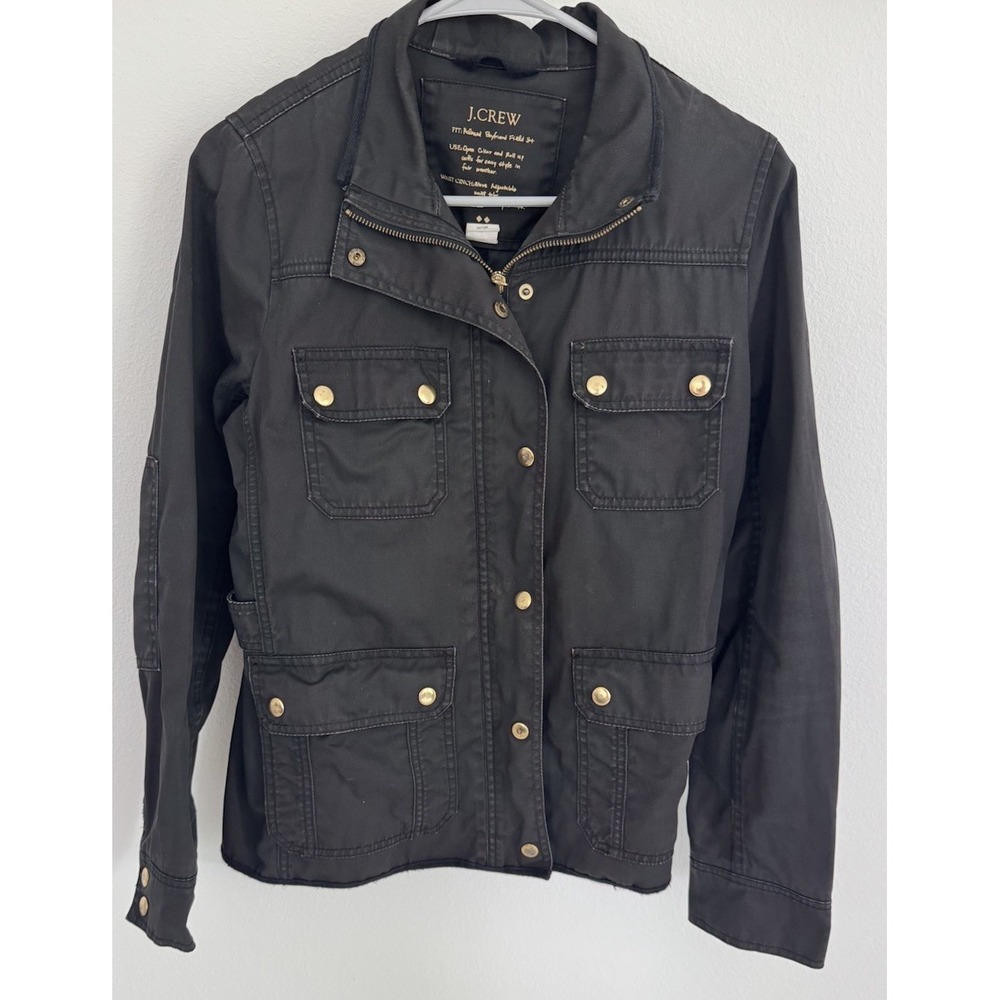 J Crew Women's Sz S Downtown Field Cotton Utility Boyfriend Jacket Black